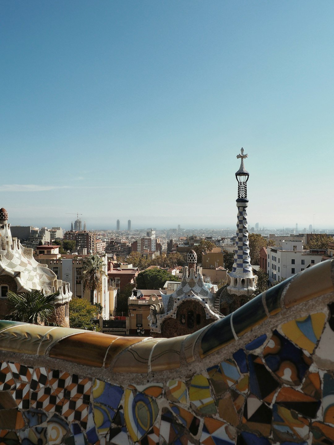 Colorful mosaic at Barcelona's Park Guell by Gaudi