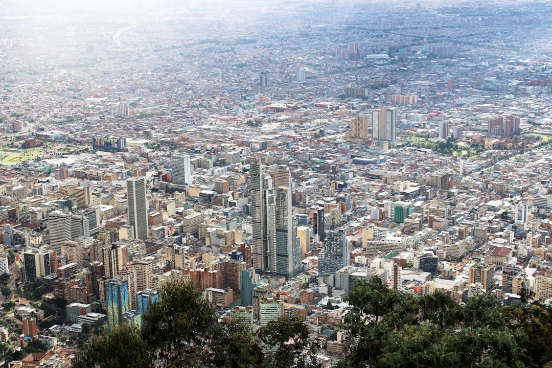 Panoramic view of Bogota Colombia city skyline from a hilltop
