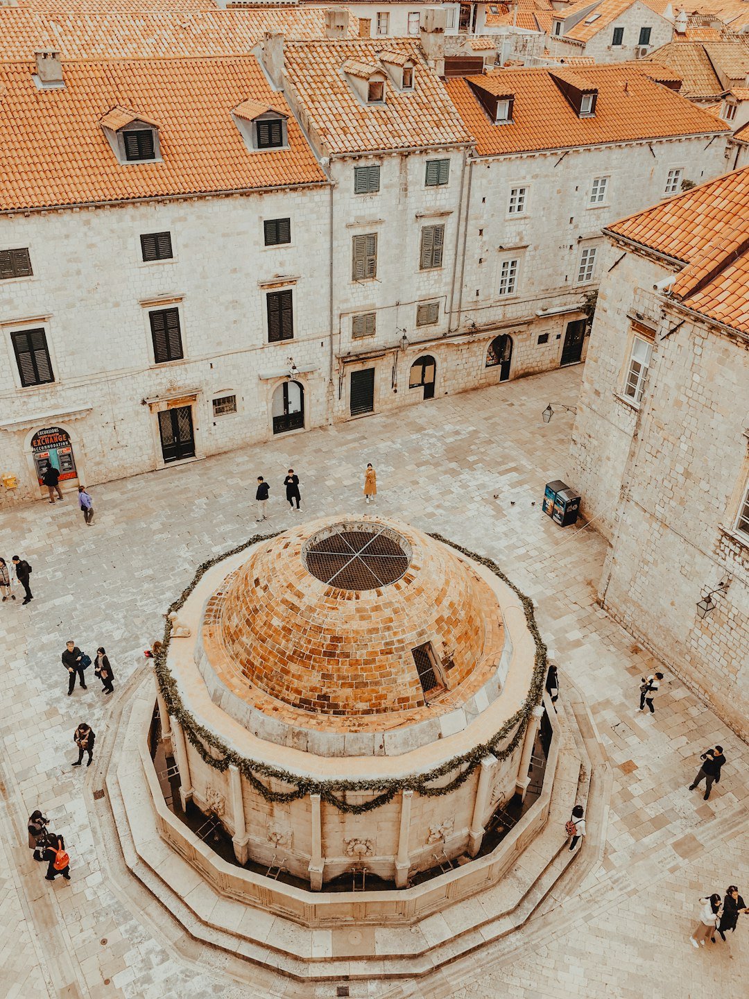 View from Dubrovnik's city walls looking over medieval streets Croatia