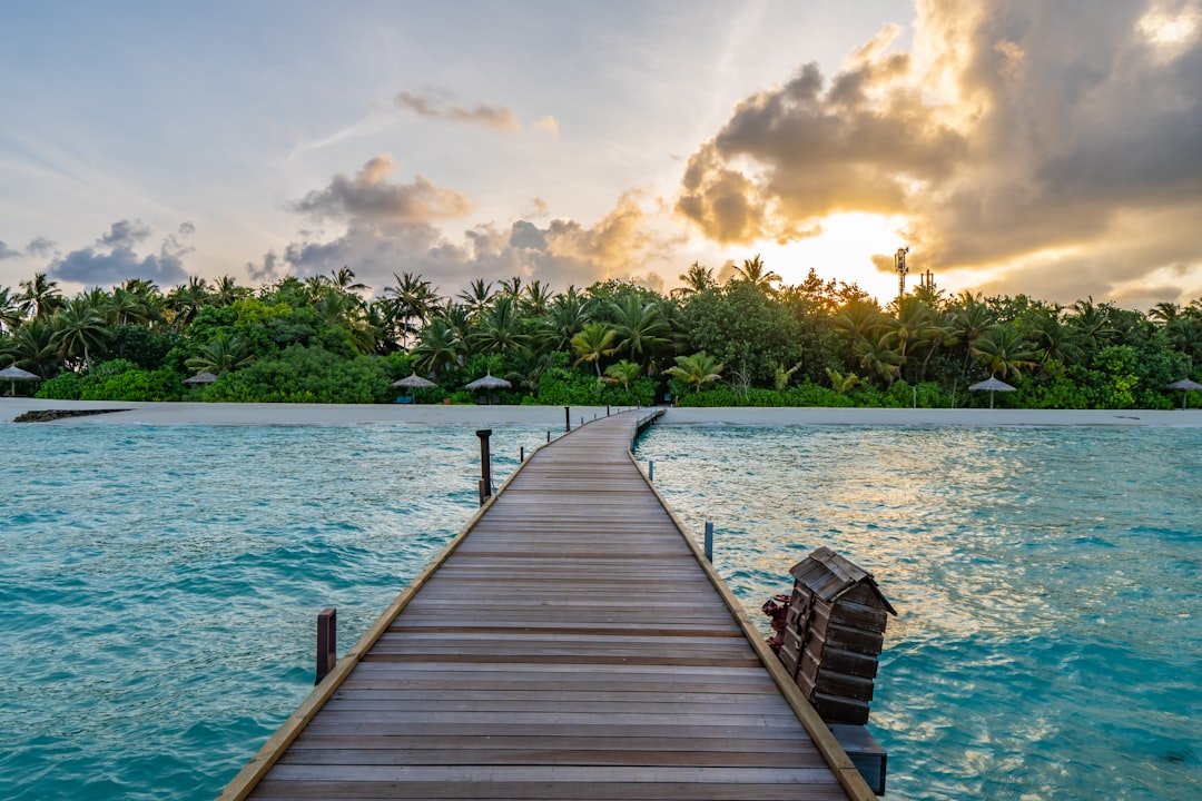 Overwater villa with wooden deck in the Maldives