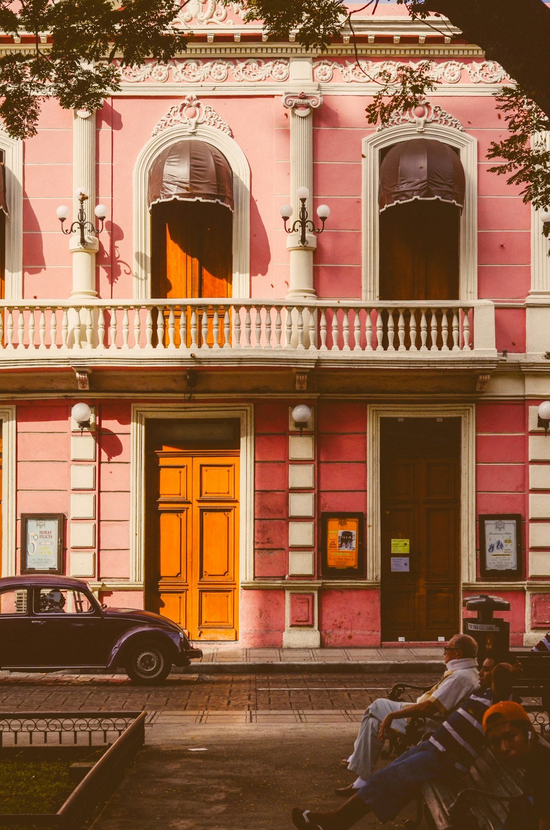 Colorful colonial architecture on a Mexico City street