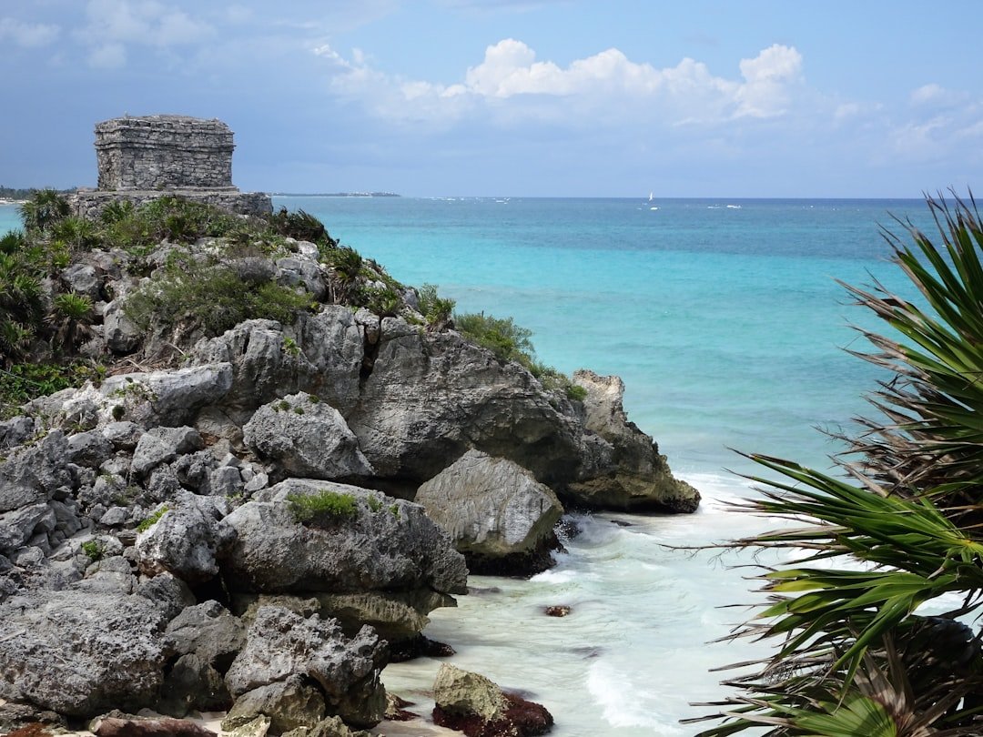Tulum Mayan ruins overlooking the Caribbean beach in Mexico