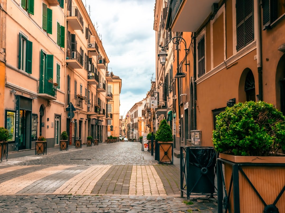 Cobblestone alley in Rome Trastevere neighbourhood Italy
