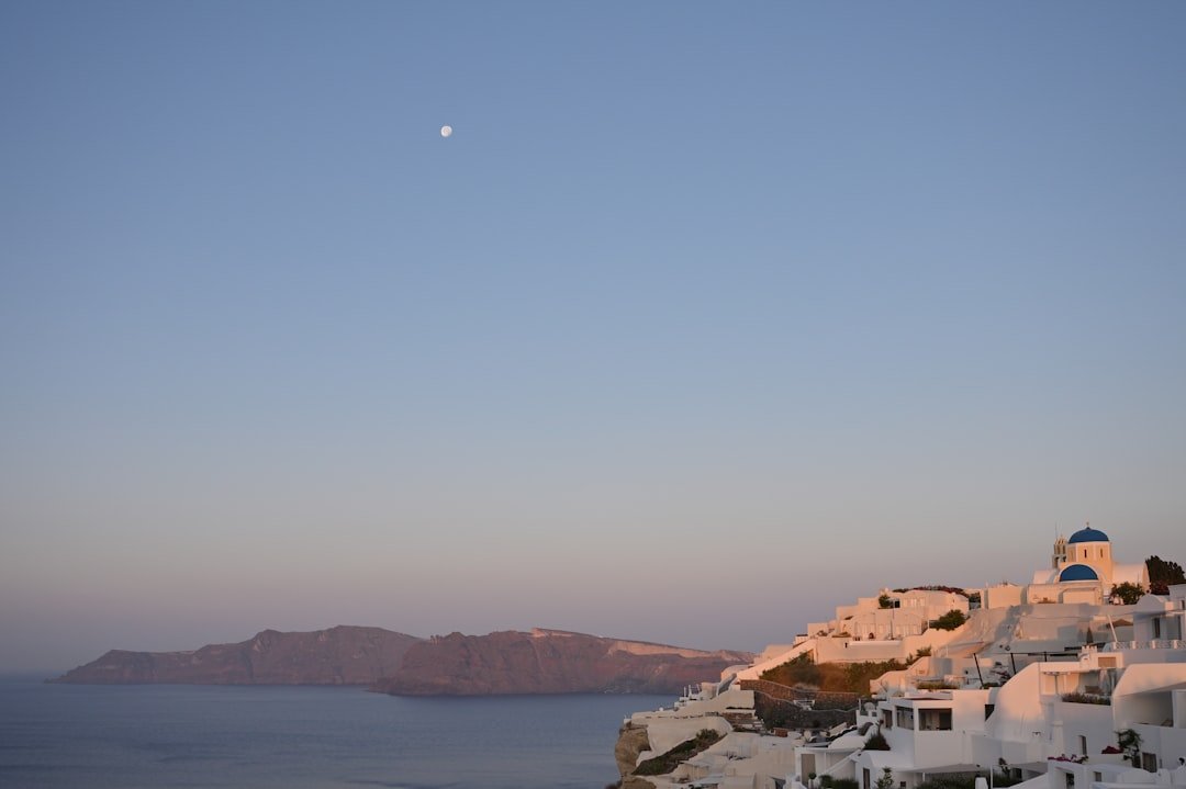 White village with sea view in Santorini Greece