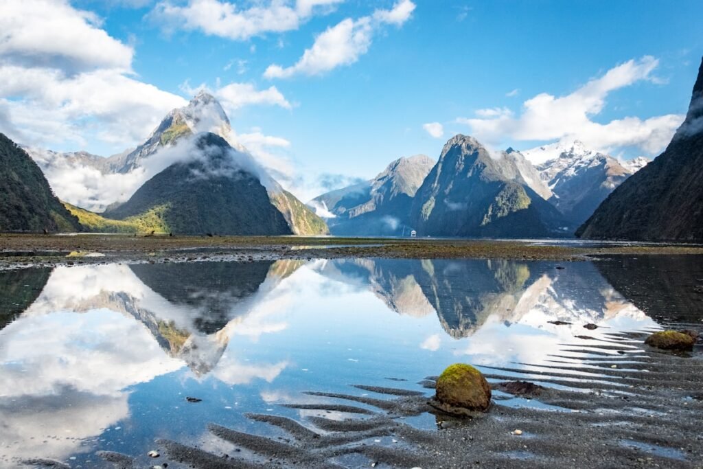 Mountain lake under a clear blue sky